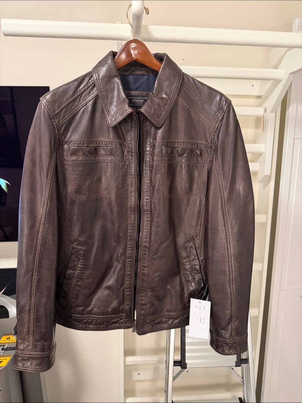 Missani Le Collezioni Men's Brown Leather Jacket - Classic Zip Front